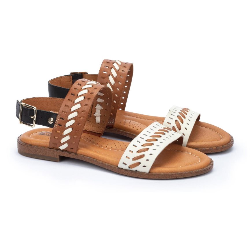 Women's Pikolinos ALGAR Flat Sandals Brown / White | NZ I29301A